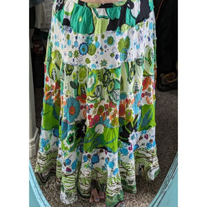 XL Cato Artsy Floral Skirt Flare Elastic Romantic Maxi Multicolor Lined Raw Hem